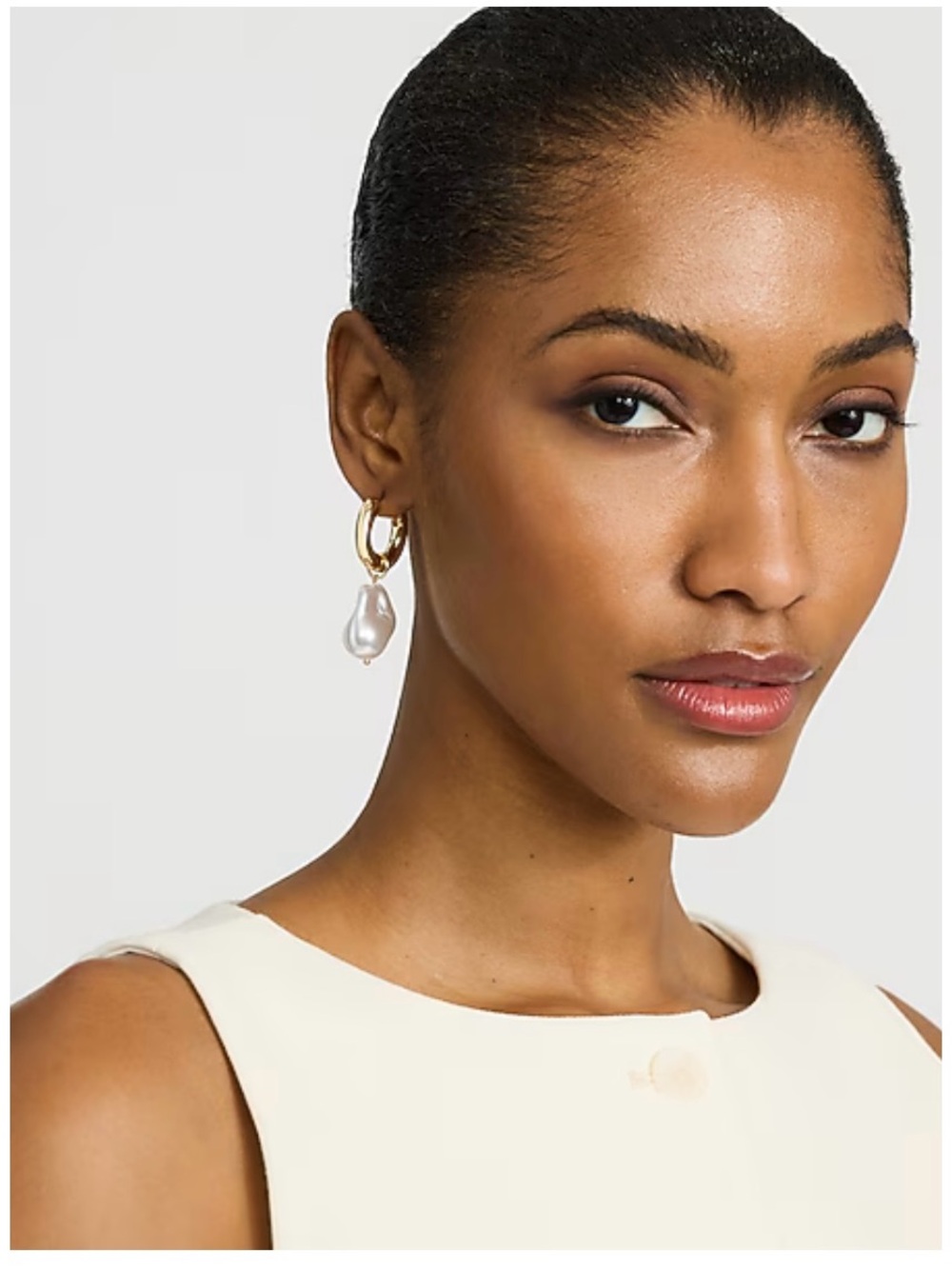 Express Gold Pearl drop Hoop Earring